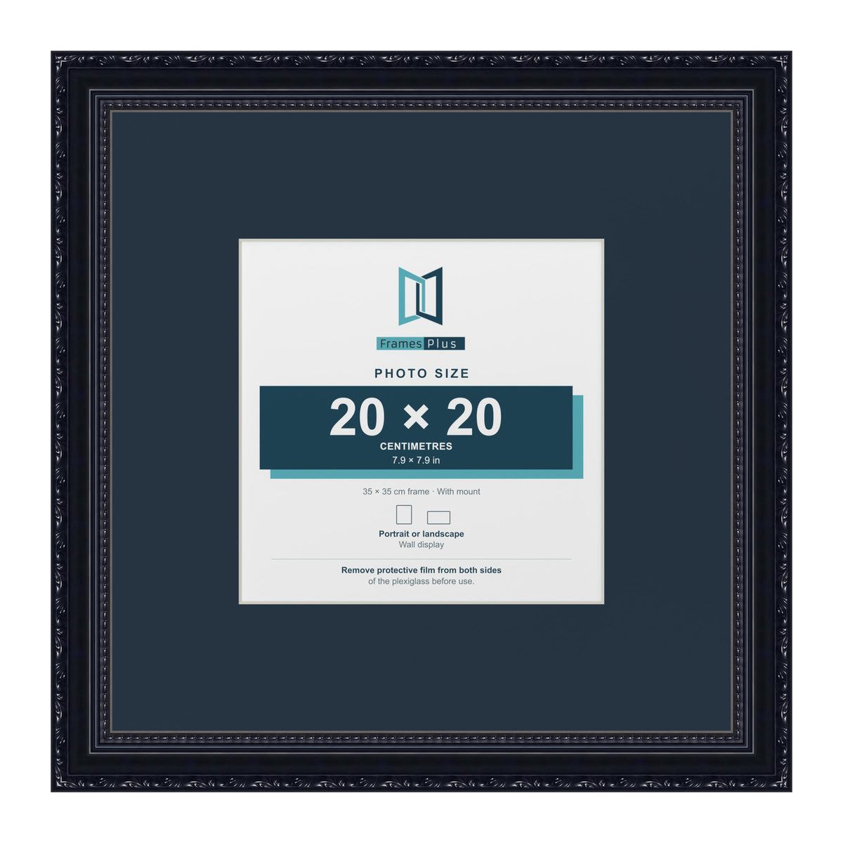 Louis Range Black Picture, Photo & Poster Frame with Pacific Blue Mount - 35x35cm Frame for 20x20cm Photo, Black