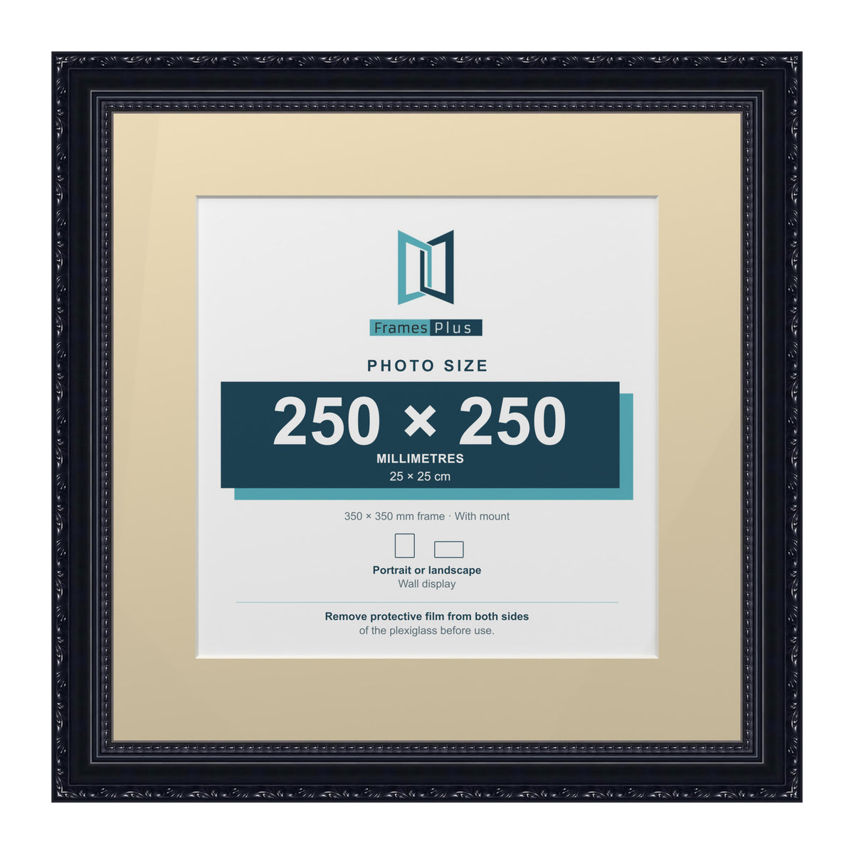Louis Range Black Picture, Photo & Poster Frame with Ivory Mount - 35x35cm Frame for 25x25cm Photo, Black