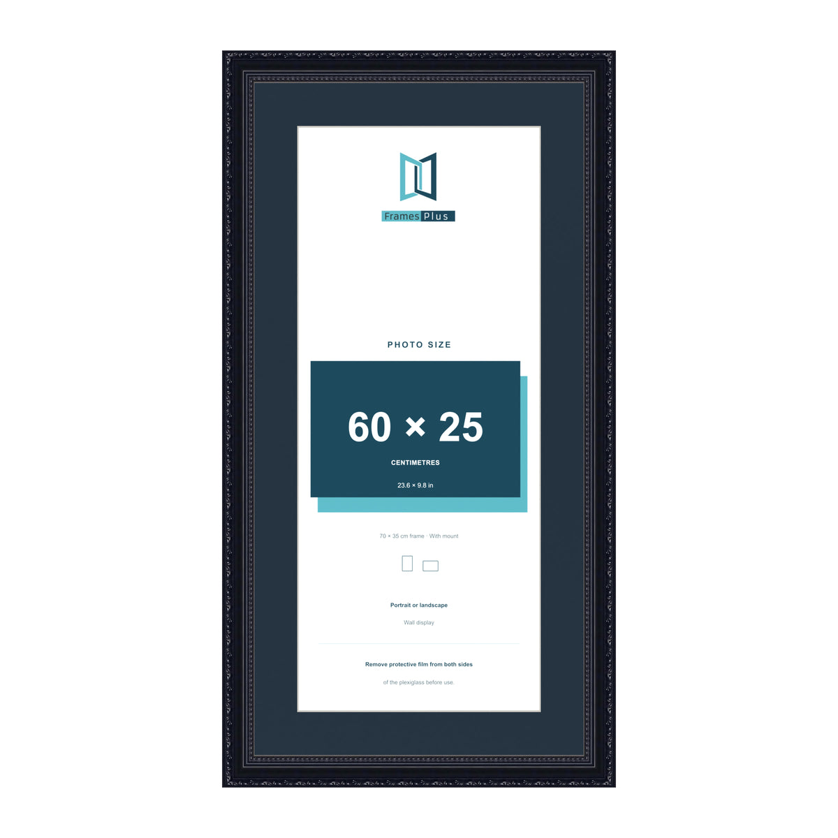 Louis Range Black Picture, Photo & Poster Frame with Pacific Blue Mount - 70x35cm Frame for 60x25cm Photo, Black
