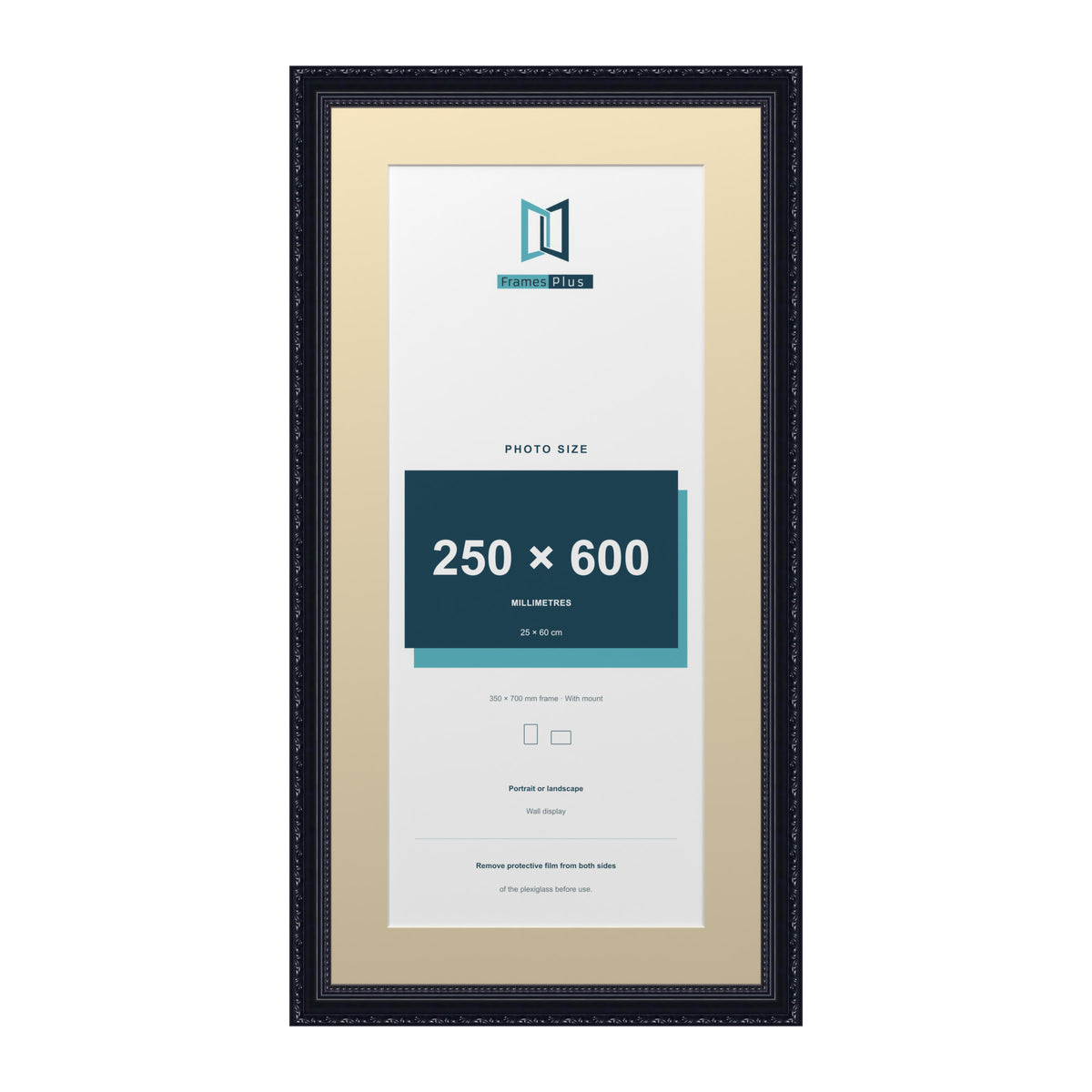 Louis Range Black Picture, Photo & Poster Frame with Ivory Mount - 70x35cm Frame for 60x25cm Photo, Black