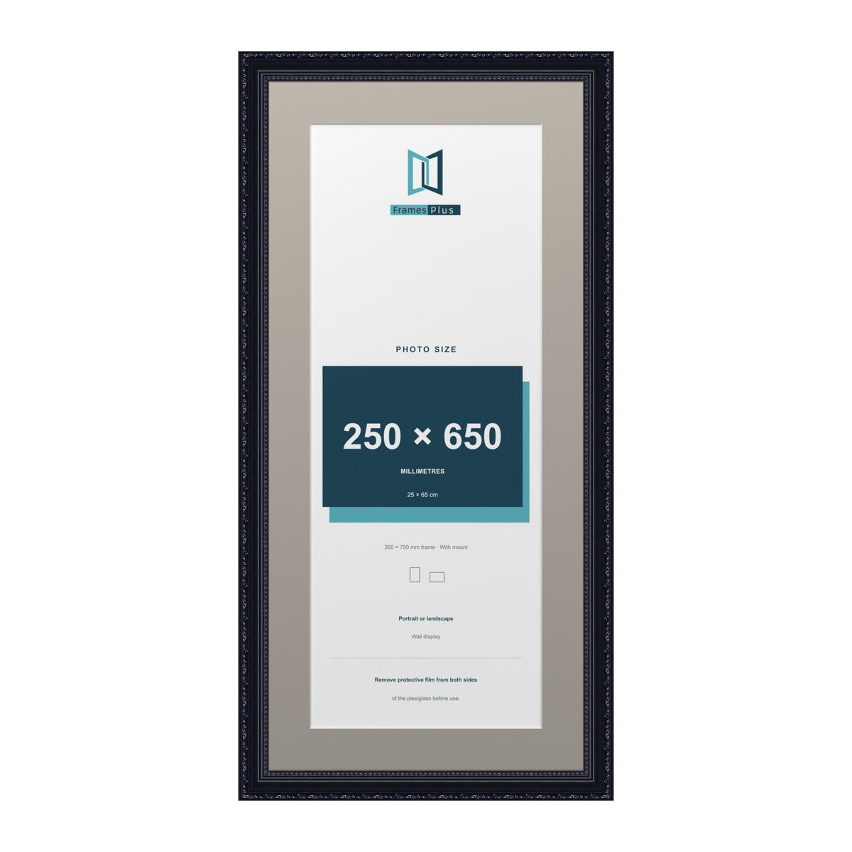 Louis Range Black Picture, Photo & Poster Frame with Dawn Grey Mount - 75x35cm Frame for 65x25cm Photo, Black
