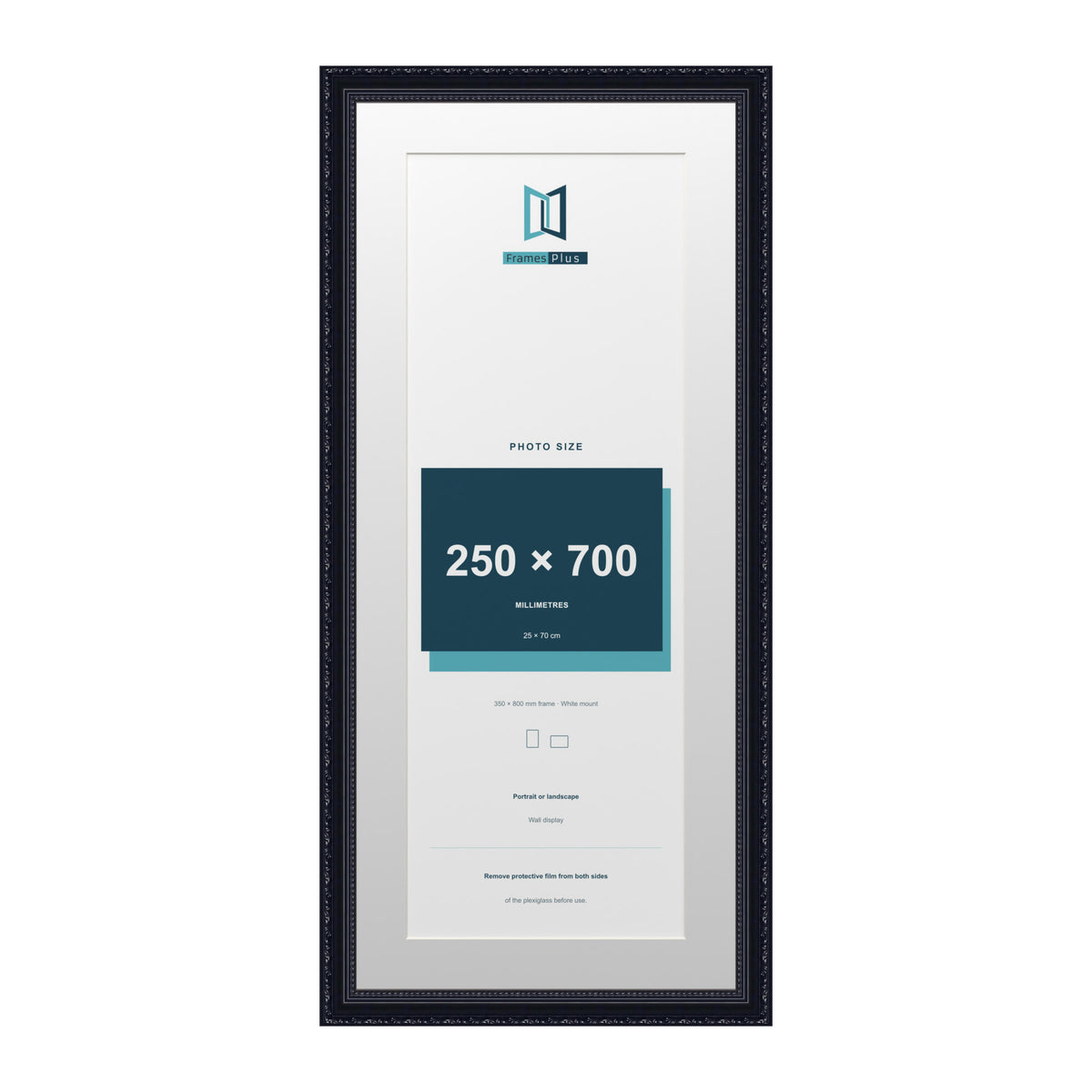 Louis Range Black Picture, Photo & Poster Frame with White Mount - 80x35cm Frame for 70x25cm Photo, Black