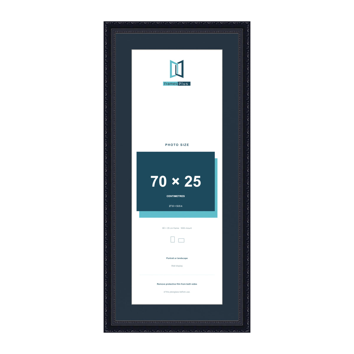 Louis Range Black Picture, Photo & Poster Frame with Pacific Blue Mount - 80x35cm Frame for 70x25cm Photo, Black