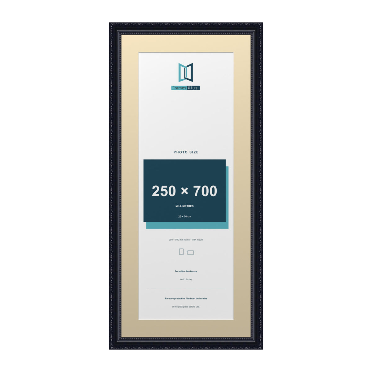 Louis Range Black Picture, Photo & Poster Frame with Ivory Mount - 80x35cm Frame for 70x25cm Photo, Black