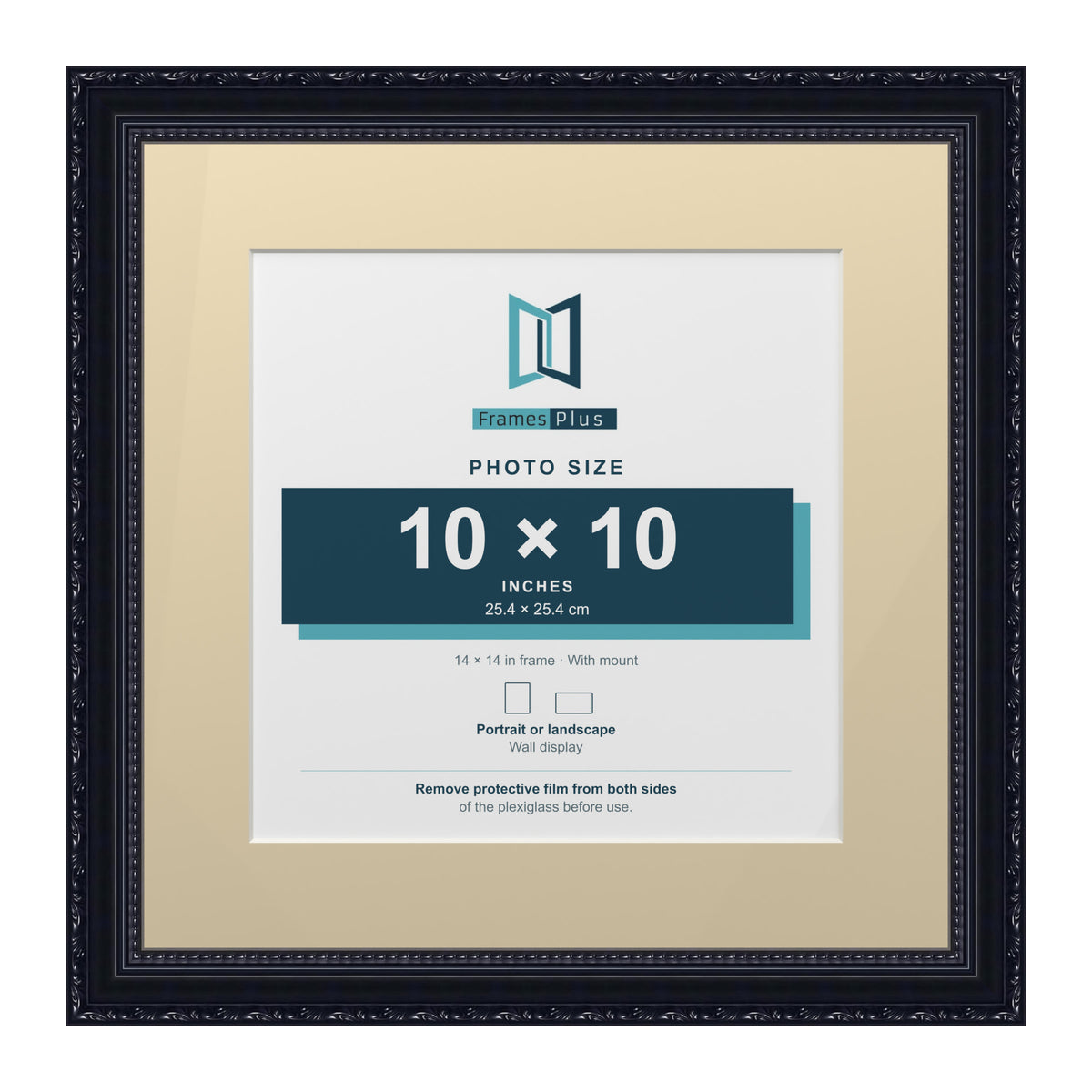 Louis Range Black Picture, Photo & Poster Frame with Ivory Mount - 14x14" Frame for 10x10" Photo, Black