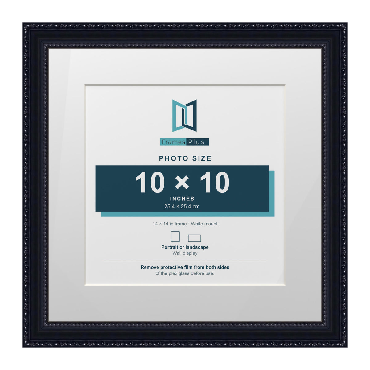 Louis Range Black Picture, Photo & Poster Frame with White Mount - 14x14" Frame for 10x10" Photo, Black