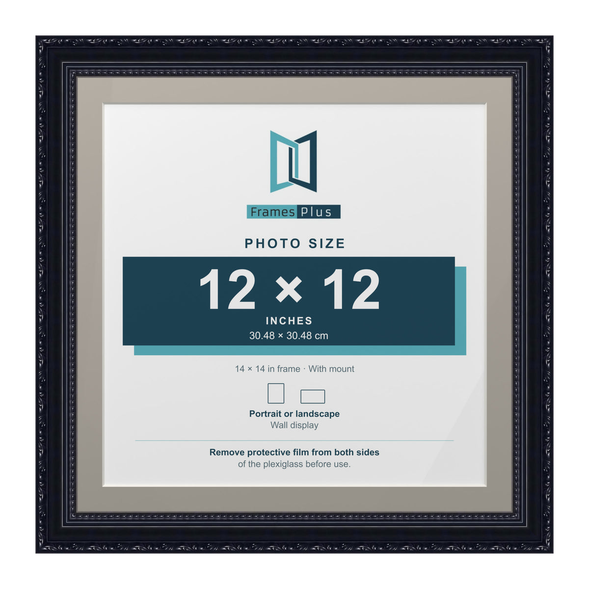 Louis Range Black Picture, Photo & Poster Frame with Dawn Grey Mount - 14x14" Frame for 12x12" Photo, Black