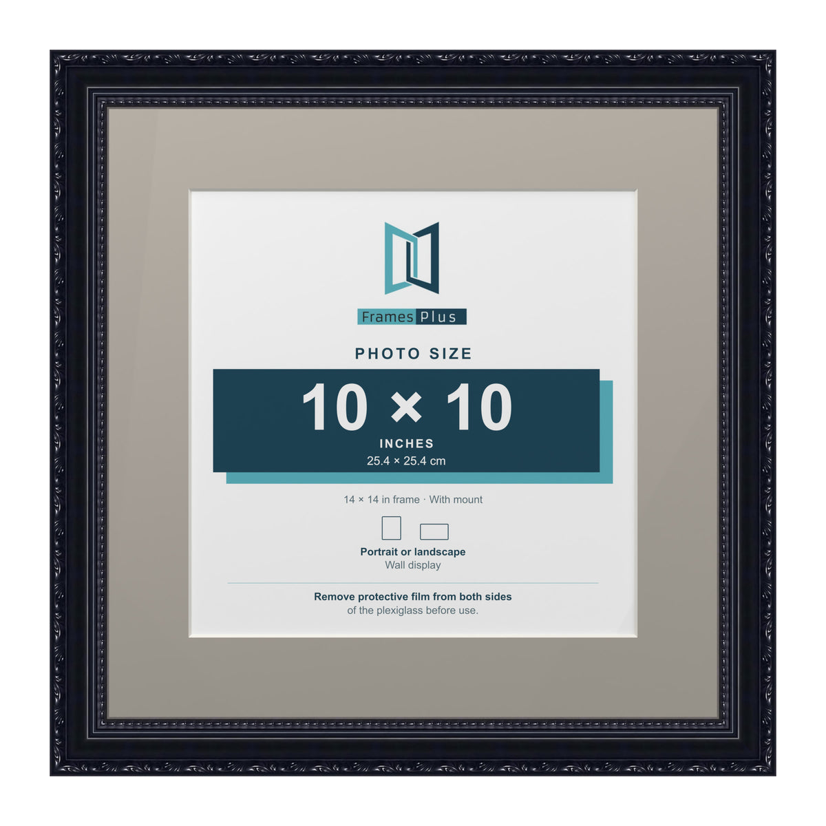 Louis Range Black Picture, Photo & Poster Frame with Dawn Grey Mount - 14x14" Frame for 10x10" Photo, Black