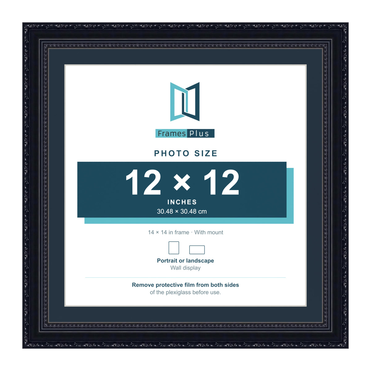 Louis Range Black Picture, Photo & Poster Frame with Pacific Blue Mount - 14x14" Frame for 12x12" Photo, Black