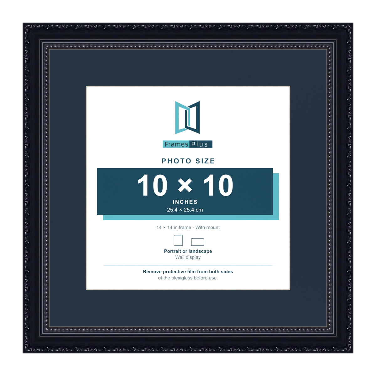Louis Range Black Picture, Photo & Poster Frame with Pacific Blue Mount - 14x14" Frame for 10x10" Photo, Black