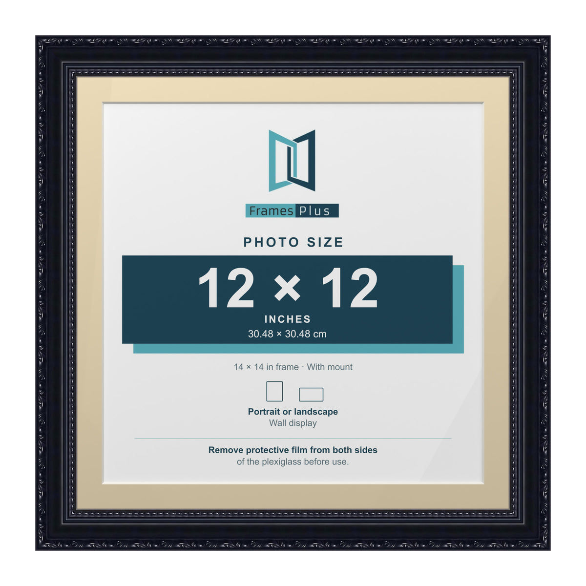Louis Range Black Picture, Photo & Poster Frame with Ivory Mount - 14x14" Frame for 12x12" Photo, Black