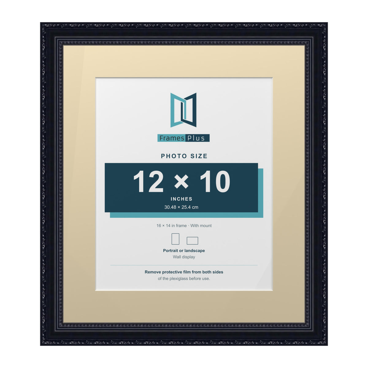 Louis Range Black Picture, Photo & Poster Frame with Ivory Mount - 16x14" Frame for 12x10" Photo, Black