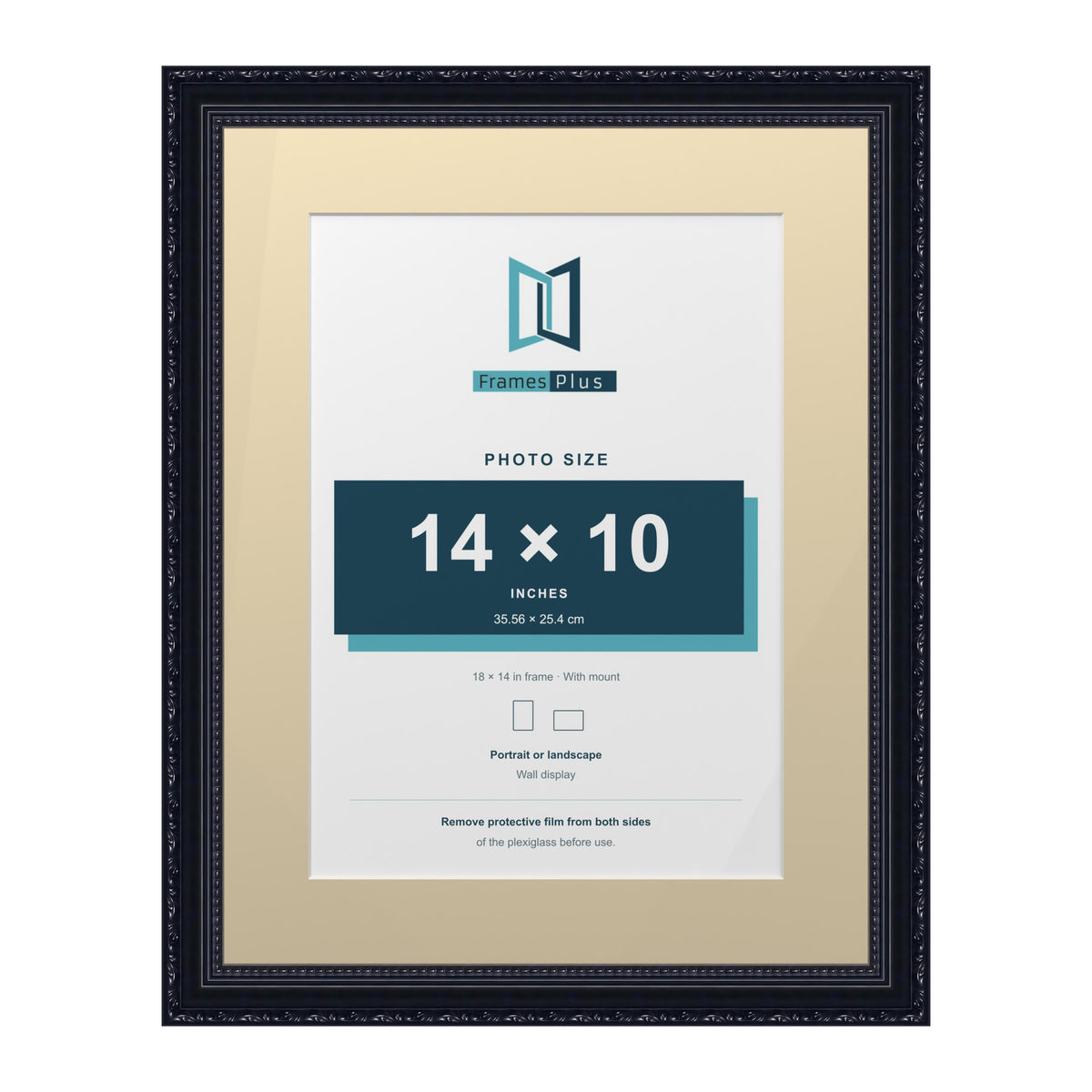 Louis Range Black Picture, Photo & Poster Frame with Ivory Mount - 18x14" Frame for 14x10" Photo, Black