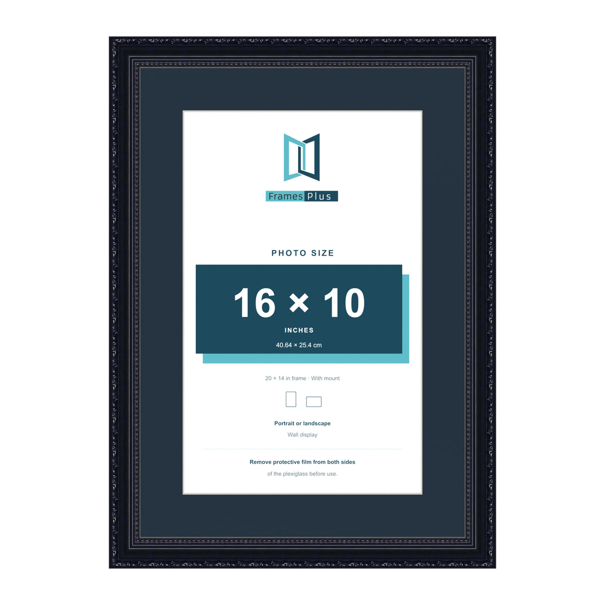 Louis Range Black Picture, Photo & Poster Frame with Pacific Blue Mount - 20x14" Frame for 16x10" Photo, Black