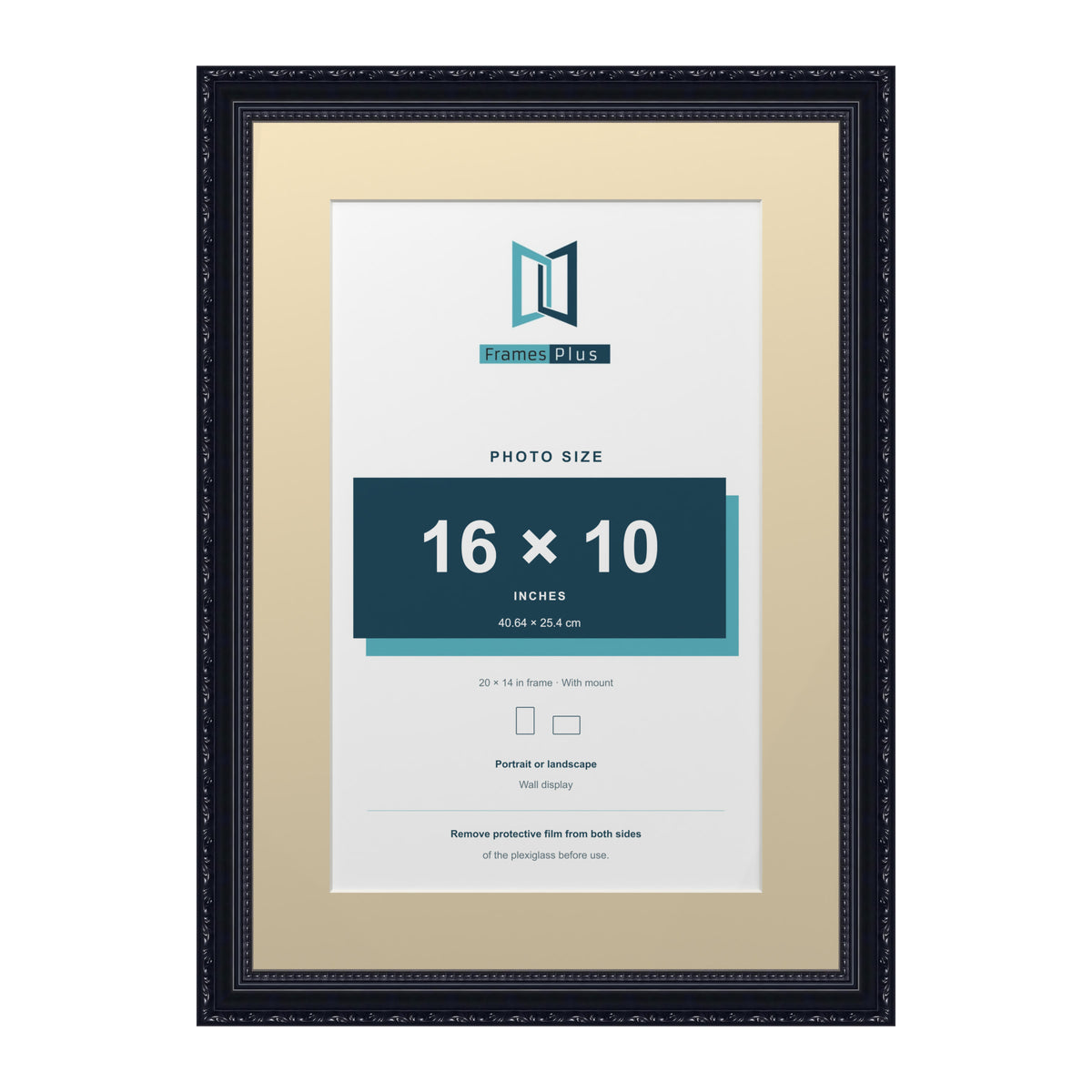 Louis Range Black Picture, Photo & Poster Frame with Ivory Mount - 20x14" Frame for 16x10" Photo, Black