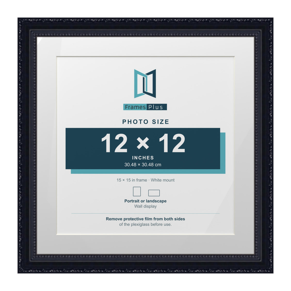 Louis Range Black Picture, Photo & Poster Frame with White Mount - 15x15" Frame for 12x12" Photo, Black