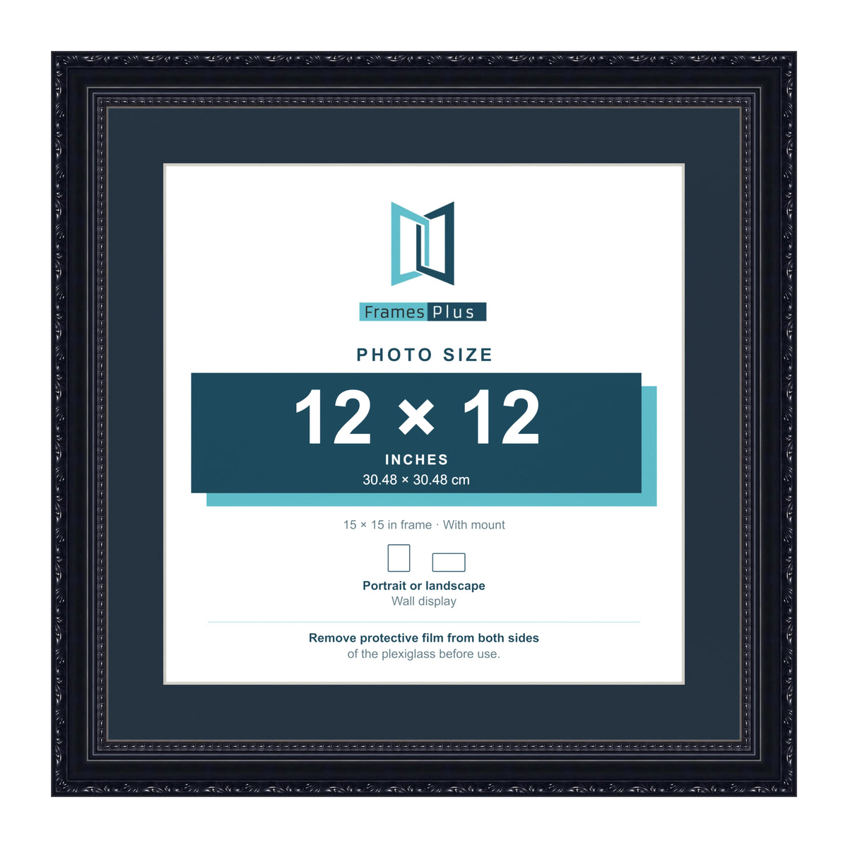 Louis Range Black Picture, Photo & Poster Frame with Pacific Blue Mount - 15x15" Frame for 12x12" Photo, Black