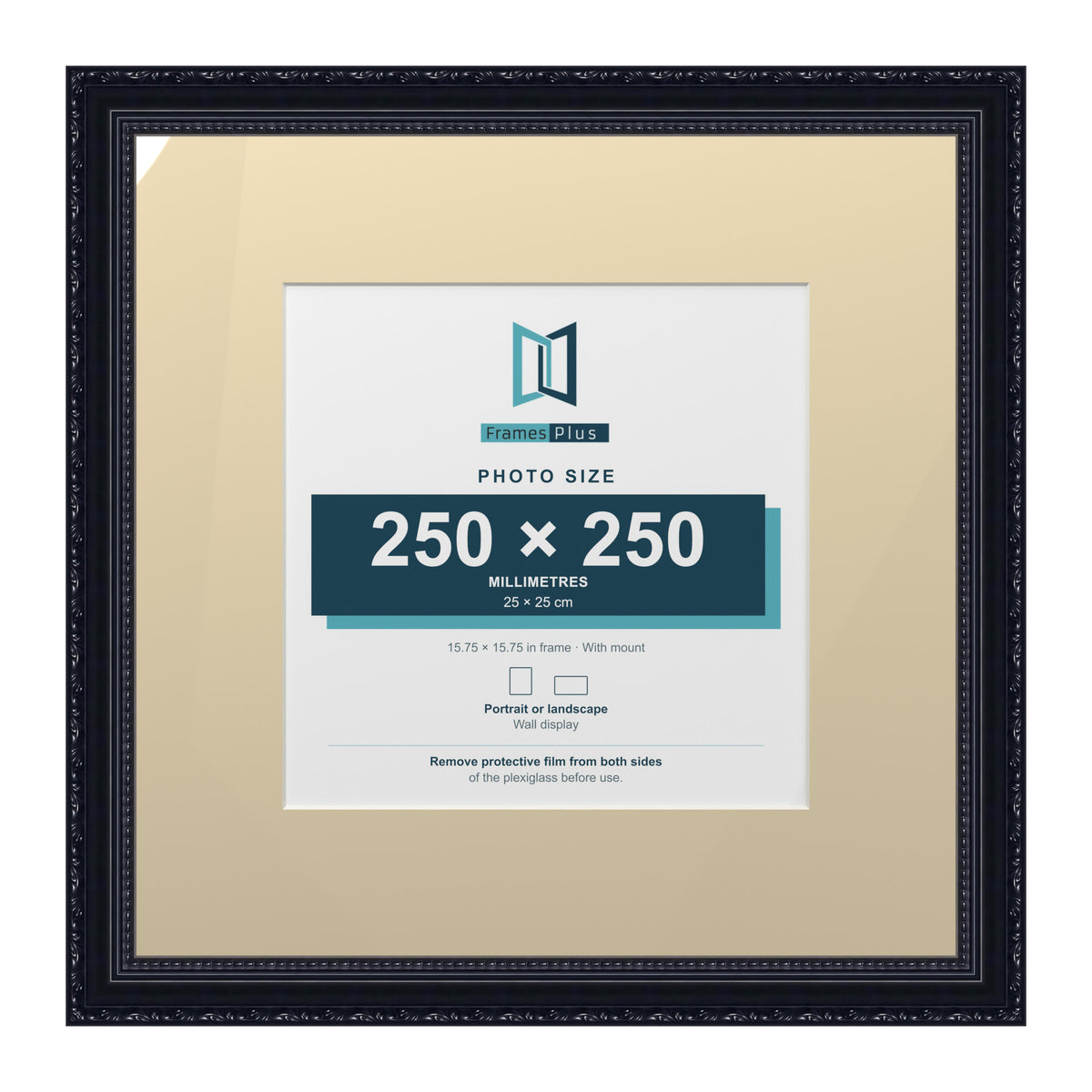 Louis Range Black Picture, Photo & Poster Frame with Ivory Mount - 40x40cm Frame for 25x25cm Photo, Black