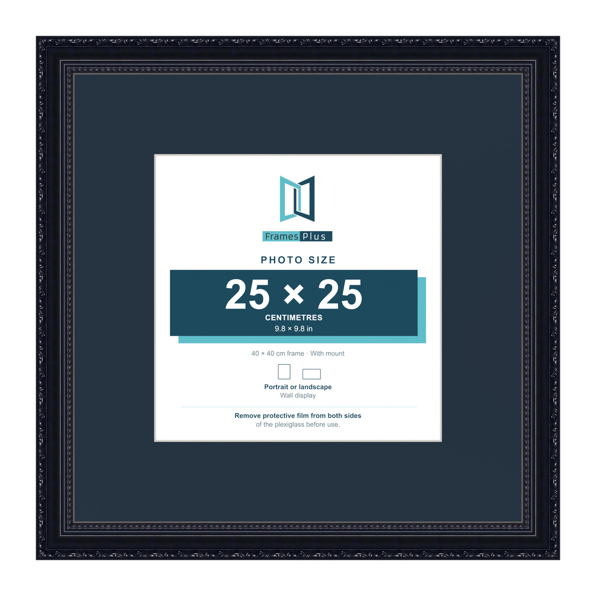 Louis Range Black Picture, Photo & Poster Frame with Pacific Blue Mount - 40x40cm Frame for 25x25cm Photo, Black