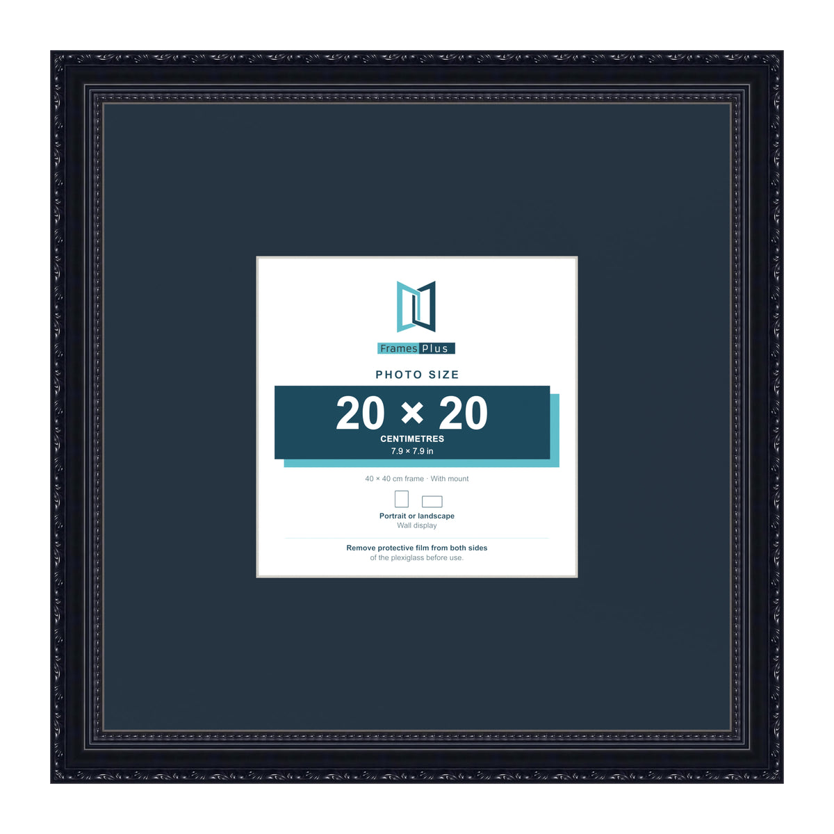 Louis Range Black Picture, Photo & Poster Frame with Pacific Blue Mount - 40x40cm Frame for 20x20cm Photo, Black