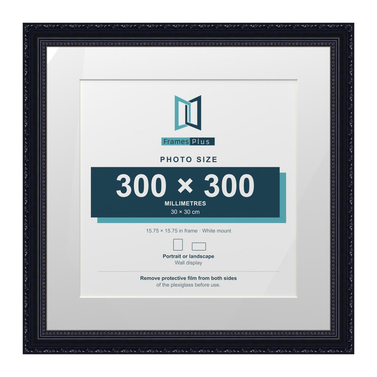 Louis Range Black Picture, Photo & Poster Frame with White Mount - 40x40cm Frame for 30x30cm Photo, Black