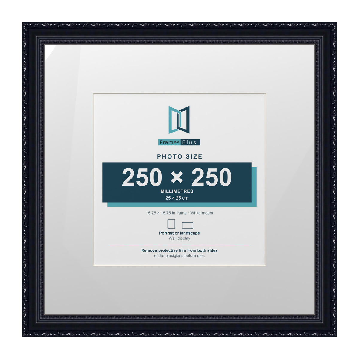 Louis Range Black Picture, Photo & Poster Frame with White Mount - 40x40cm Frame for 25x25cm Photo, Black