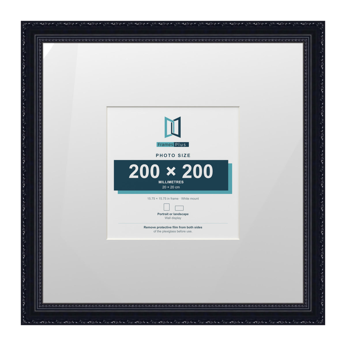Louis Range Black Picture, Photo & Poster Frame with White Mount - 40x40cm Frame for 20x20cm Photo, Black