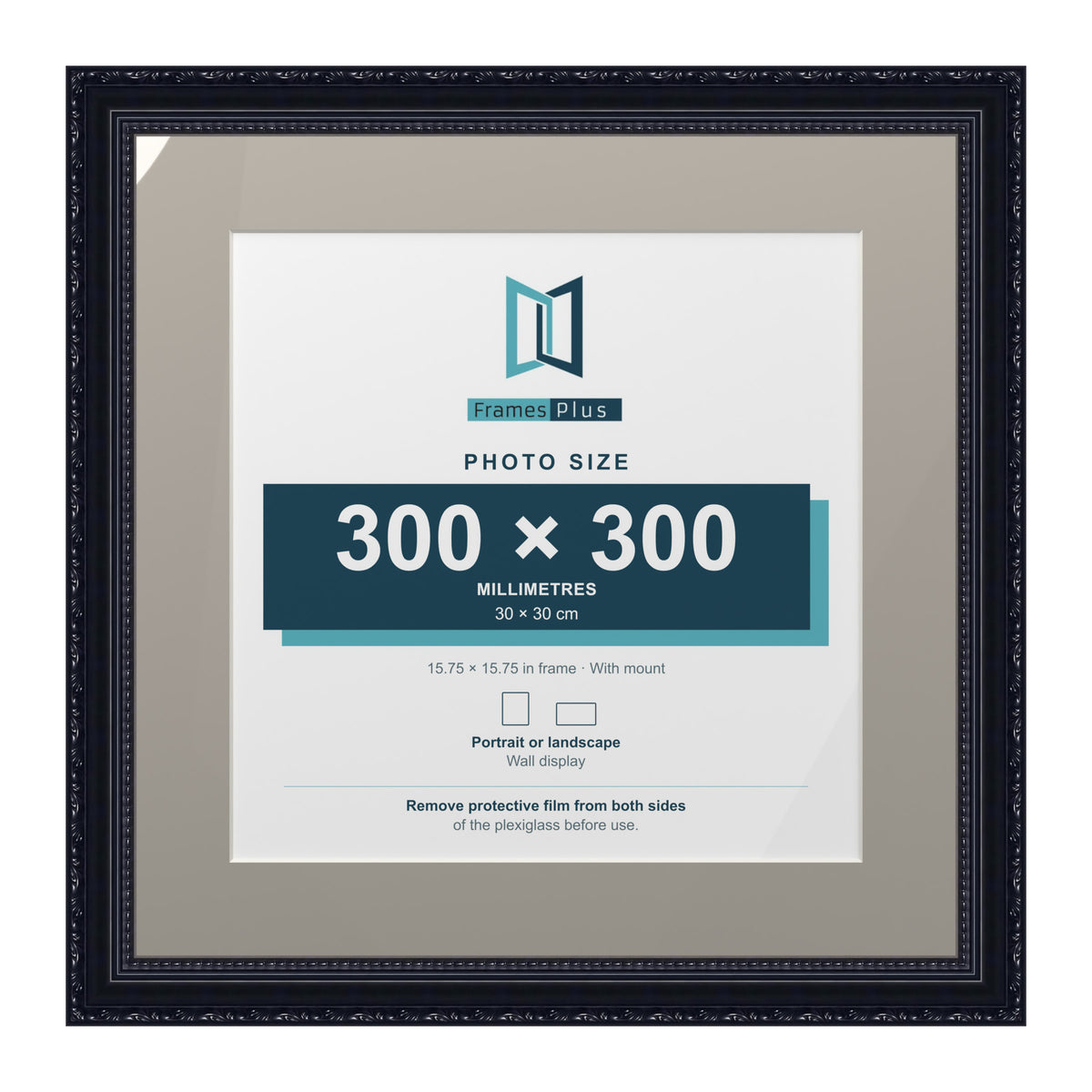 Louis Range Black Picture, Photo & Poster Frame with Dawn Grey Mount - 40x40cm Frame for 30x30cm Photo, Black