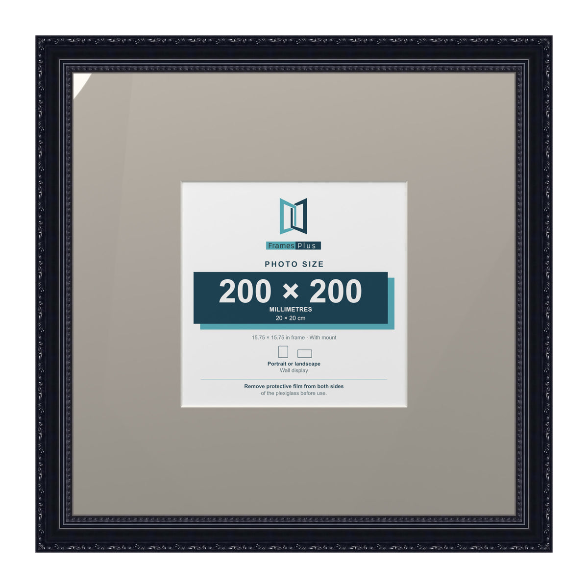 Louis Range Black Picture, Photo & Poster Frame with Dawn Grey Mount - 40x40cm Frame for 20x20cm Photo, Black