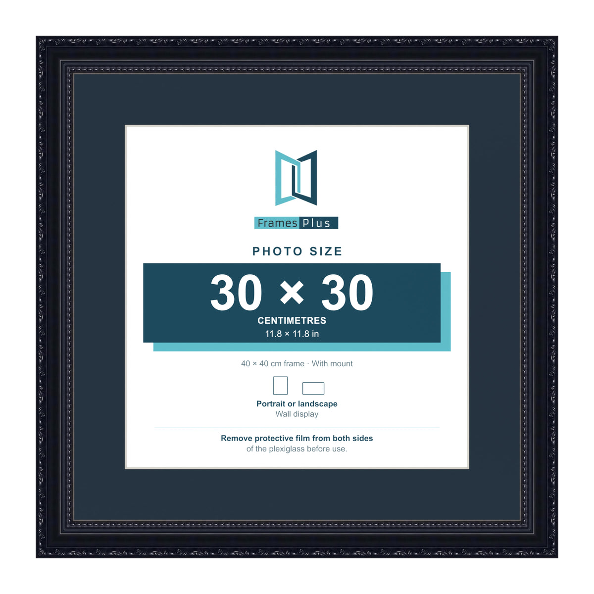 Louis Range Black Picture, Photo & Poster Frame with Pacific Blue Mount - 40x40cm Frame for 30x30cm Photo, Black