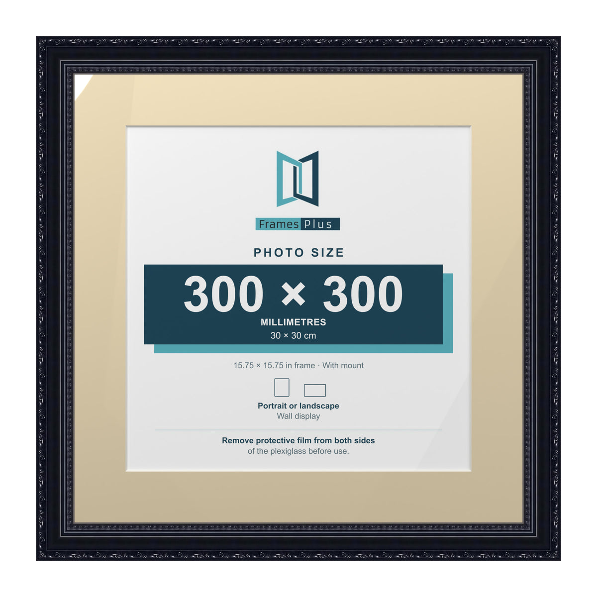 Louis Range Black Picture, Photo & Poster Frame with Ivory Mount - 40x40cm Frame for 30x30cm Photo, Black