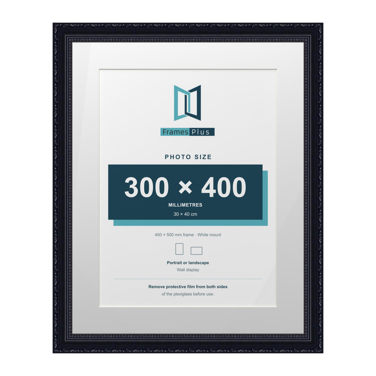 Louis Range Black Picture, Photo & Poster Frame with White Mount - 50x40cm Frame for 40x30cm Photo, Black