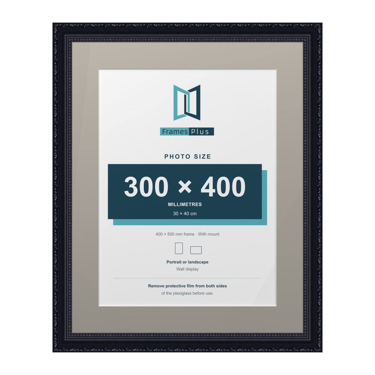 Louis Range Black Picture, Photo & Poster Frame with Dawn Grey Mount - 50x40cm Frame for 40x30cm Photo, Black