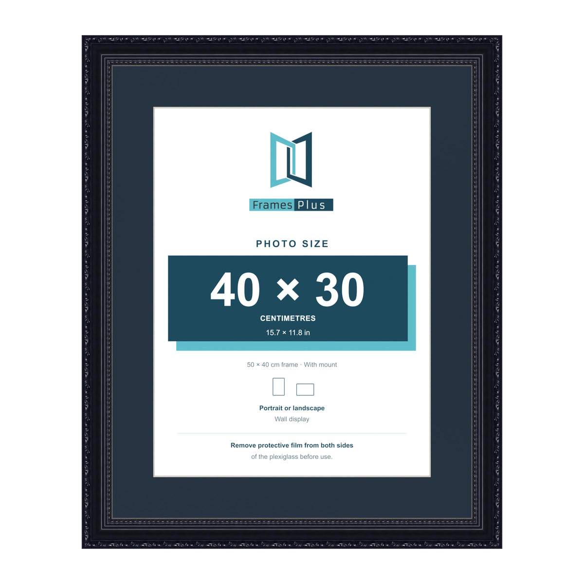 Louis Range Black Picture, Photo & Poster Frame with Pacific Blue Mount - 50x40cm Frame for 40x30cm Photo, Black