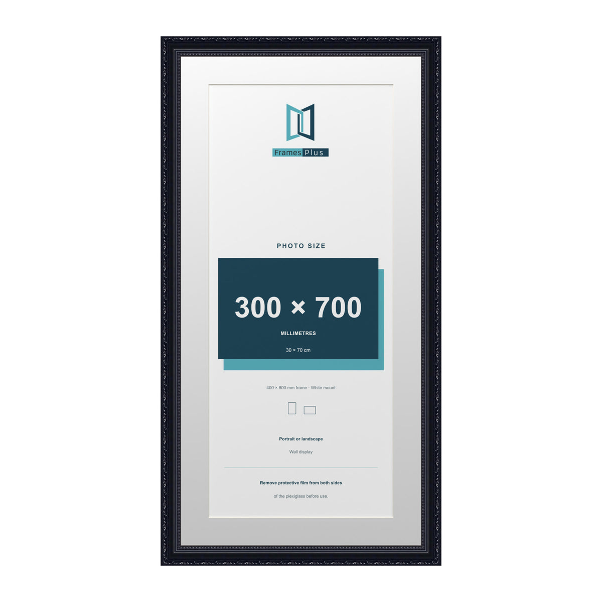 Louis Range Black Picture, Photo & Poster Frame with White Mount - 80x40cm Frame for 70x30cm Photo, Black