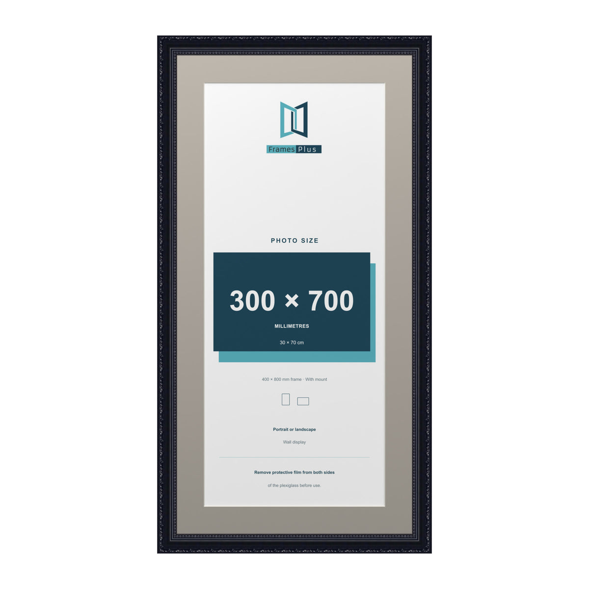 Louis Range Black Picture, Photo & Poster Frame with Dawn Grey Mount - 80x40cm Frame for 70x30cm Photo, Black