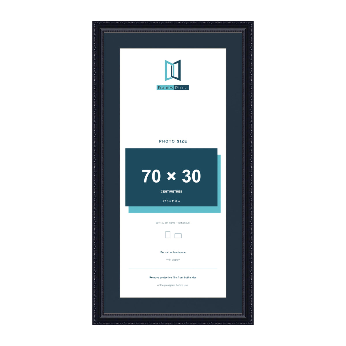 Louis Range Black Picture, Photo & Poster Frame with Pacific Blue Mount - 80x40cm Frame for 70x30cm Photo, Black