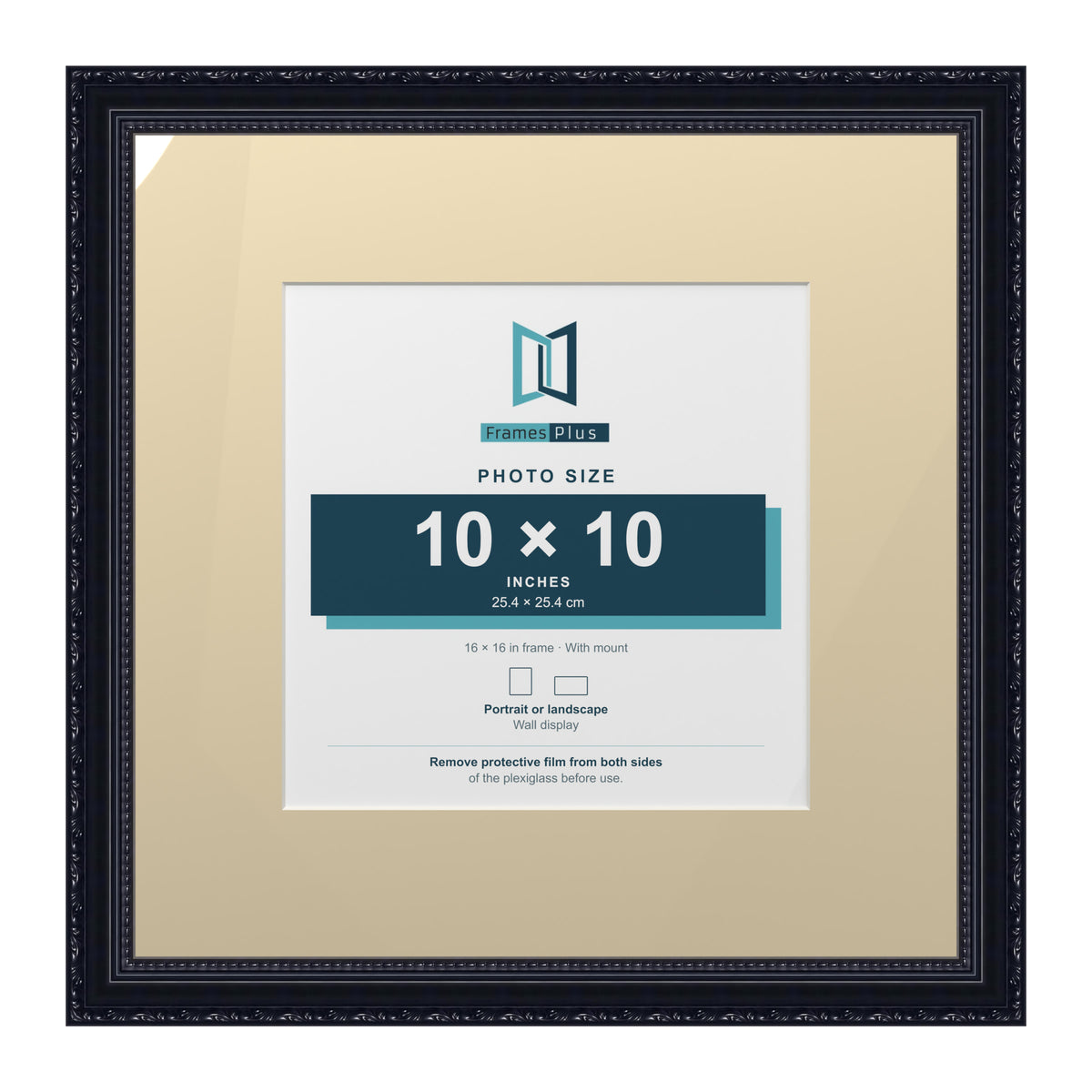 Louis Range Black Picture, Photo & Poster Frame with Ivory Mount - 16x16" Frame for 10x10" Photo, Black