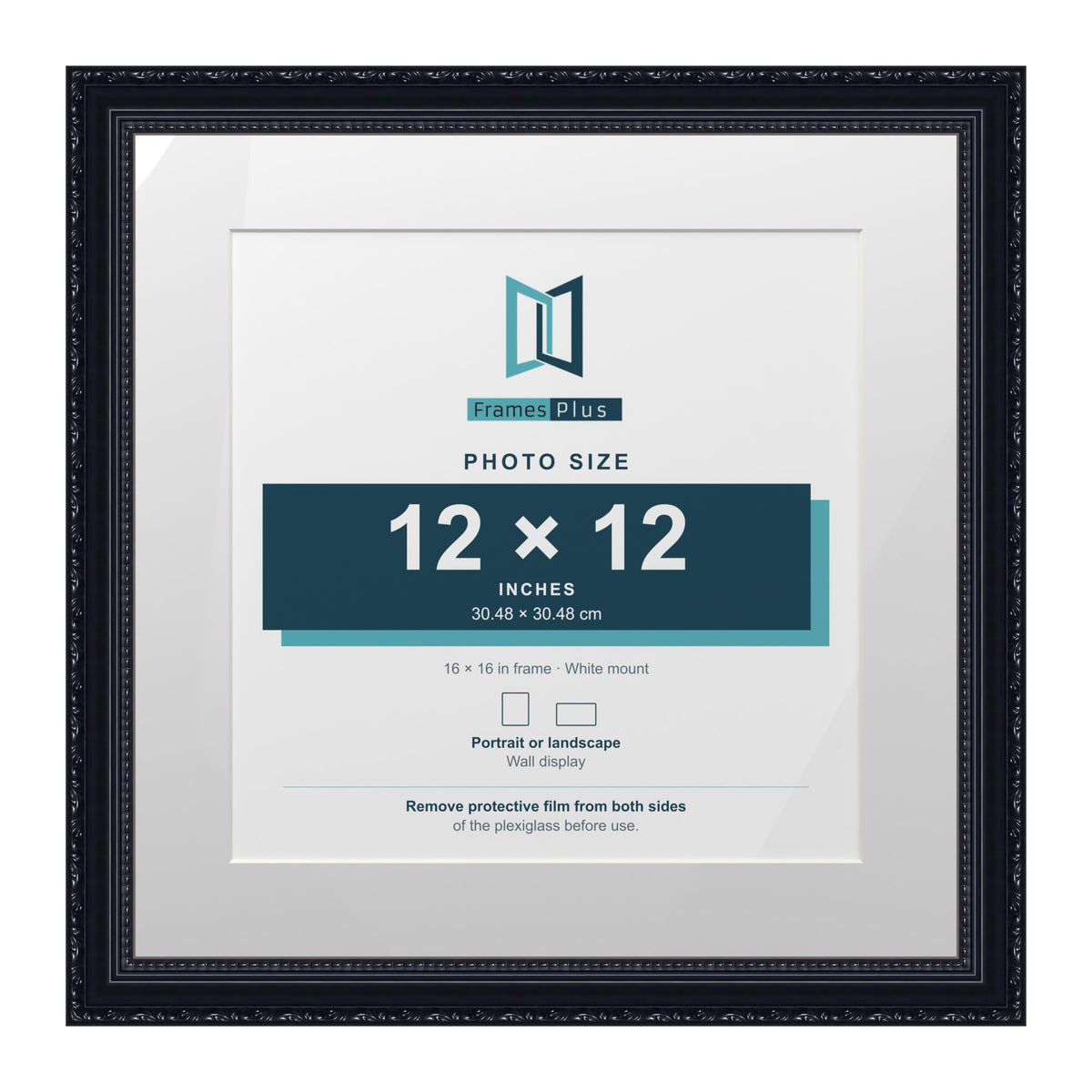 Louis Range Black Picture, Photo & Poster Frame with White Mount - 16x16" Frame for 12x12" Photo, Black