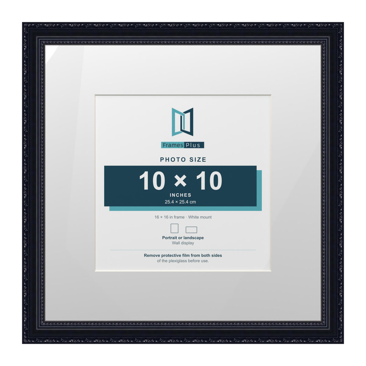 Louis Range Black Picture, Photo & Poster Frame with White Mount - 16x16" Frame for 10x10" Photo, Black