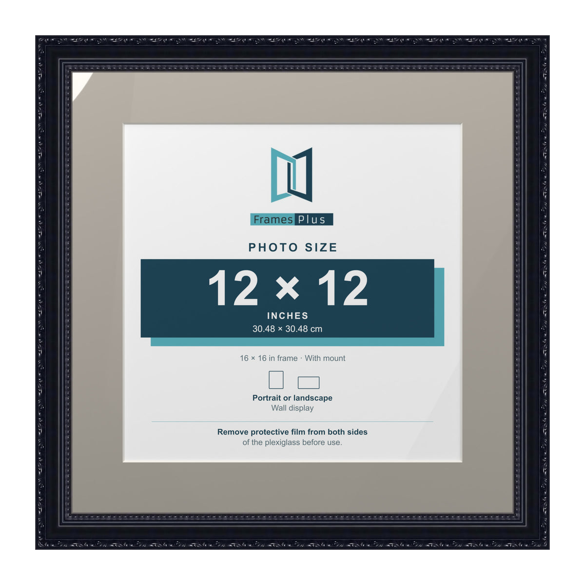 Louis Range Black Picture, Photo & Poster Frame with Dawn Grey Mount - 16x16" Frame for 12x12" Photo, Black