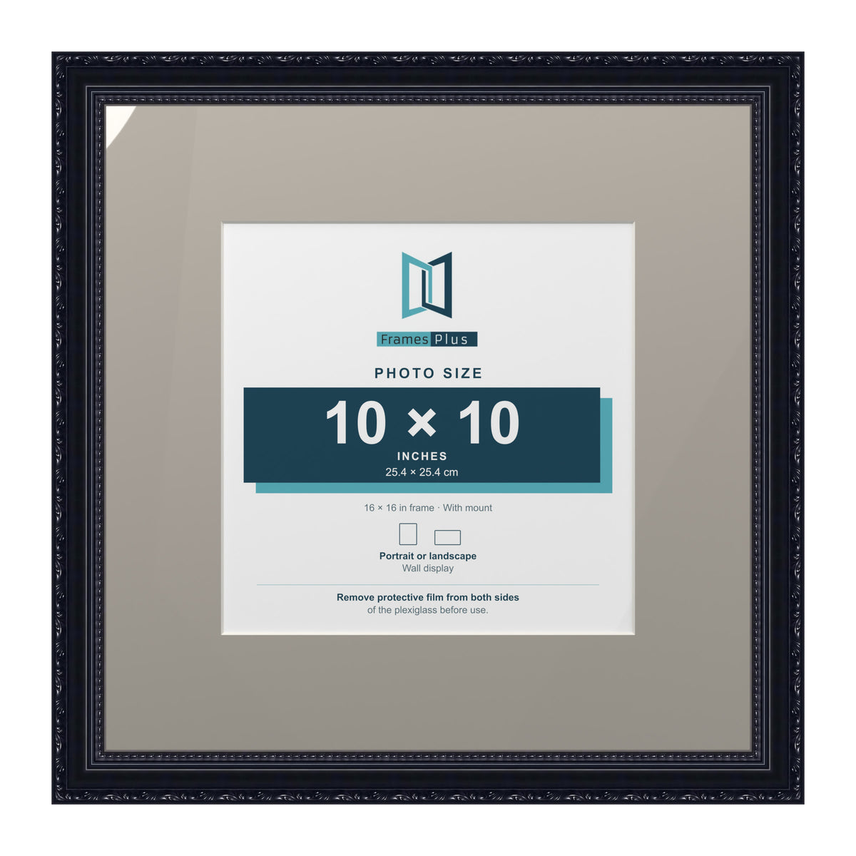Louis Range Black Picture, Photo & Poster Frame with Dawn Grey Mount - 16x16" Frame for 10x10" Photo, Black