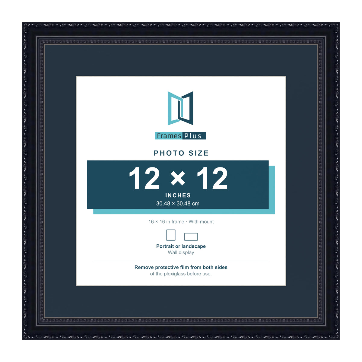 Louis Range Black Picture, Photo & Poster Frame with Pacific Blue Mount - 16x16" Frame for 12x12" Photo, Black