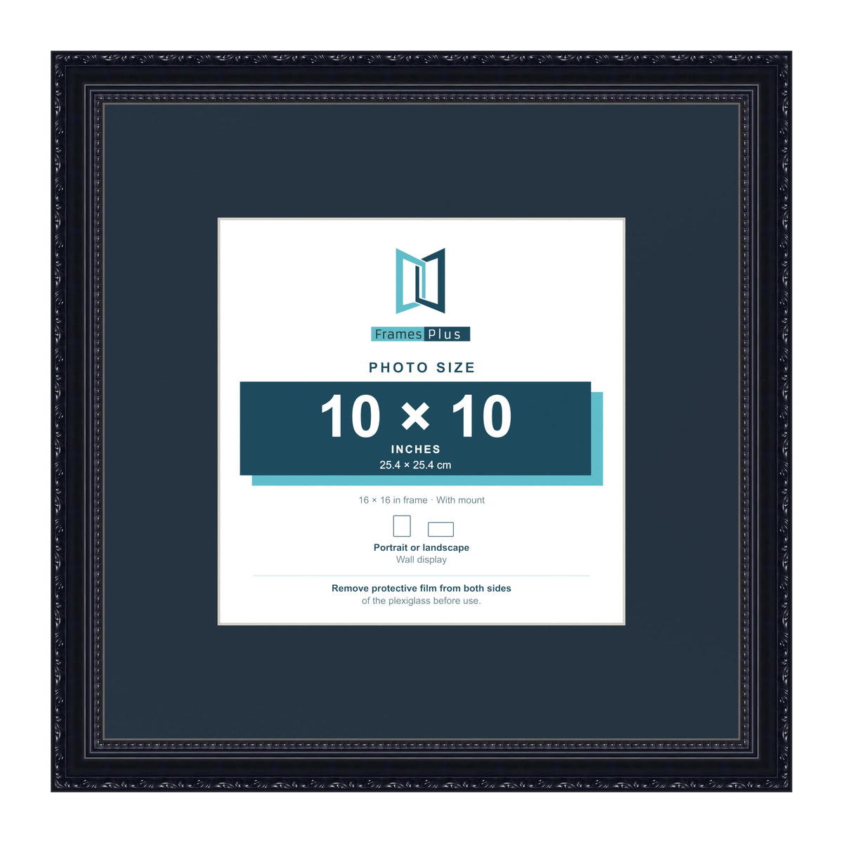 Louis Range Black Picture, Photo & Poster Frame with Pacific Blue Mount - 16x16" Frame for 10x10" Photo, Black