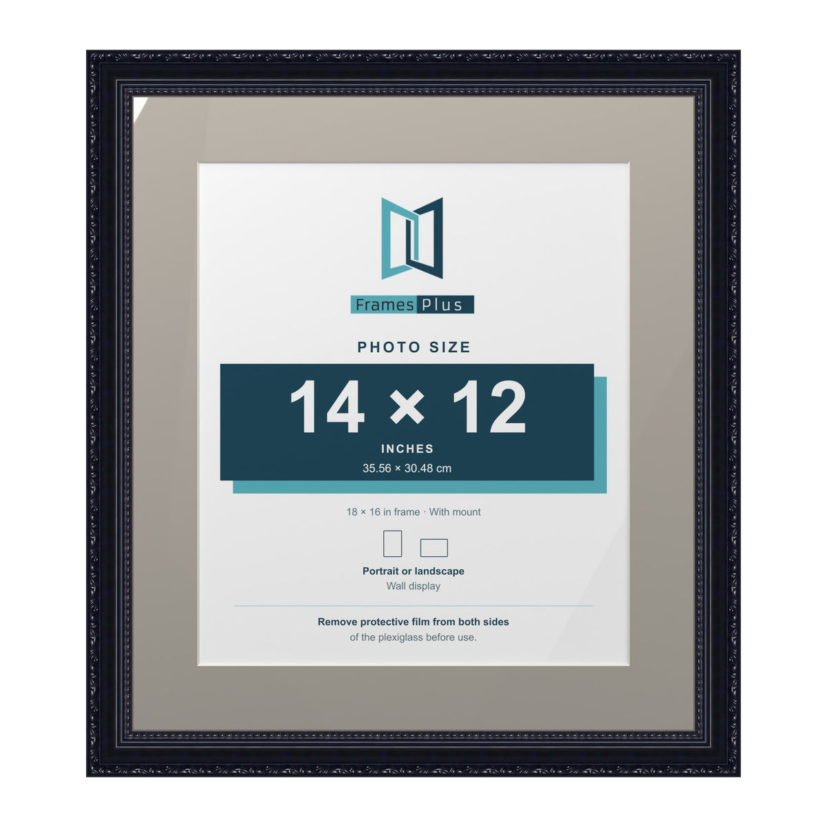 Louis Range Black Picture, Photo & Poster Frame with Dawn Grey Mount - 18x16" Frame for 14x12" Photo, Black