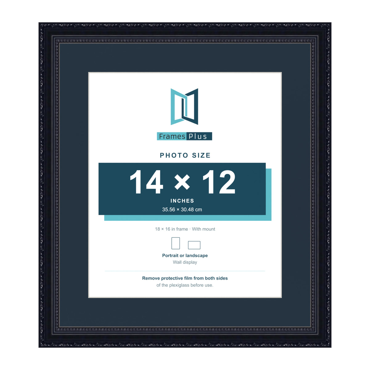 Louis Range Black Picture, Photo & Poster Frame with Pacific Blue Mount - 18x16" Frame for 14x12" Photo, Black