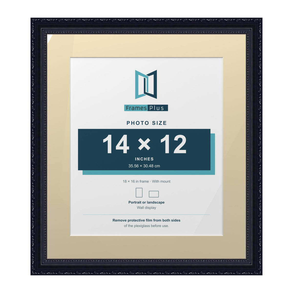 Louis Range Black Picture, Photo & Poster Frame with Ivory Mount - 18x16" Frame for 14x12" Photo, Black