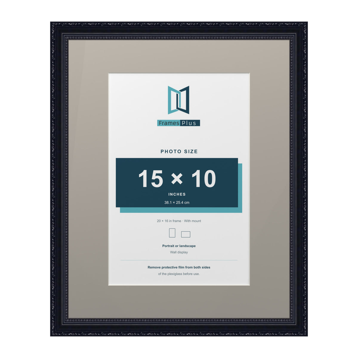 Louis Range Black Picture, Photo & Poster Frame with Dawn Grey Mount - 20x16" Frame for 15x10" Photo, Black