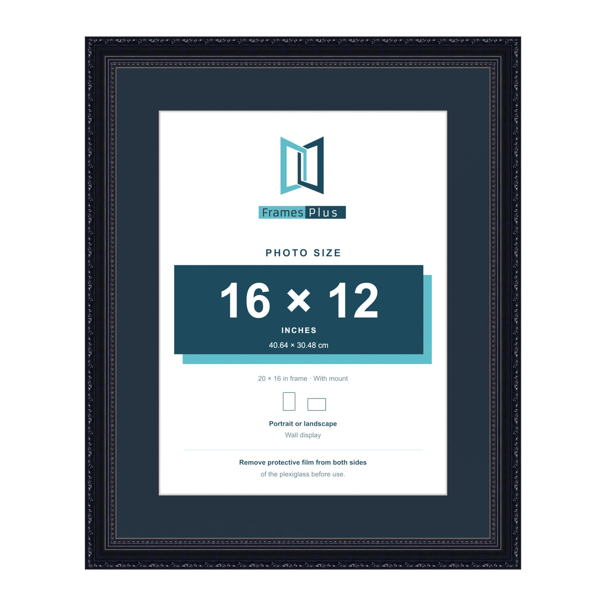 Louis Range Black Picture, Photo & Poster Frame with Pacific Blue Mount - 20x16" Frame for 16x12" Photo, Black
