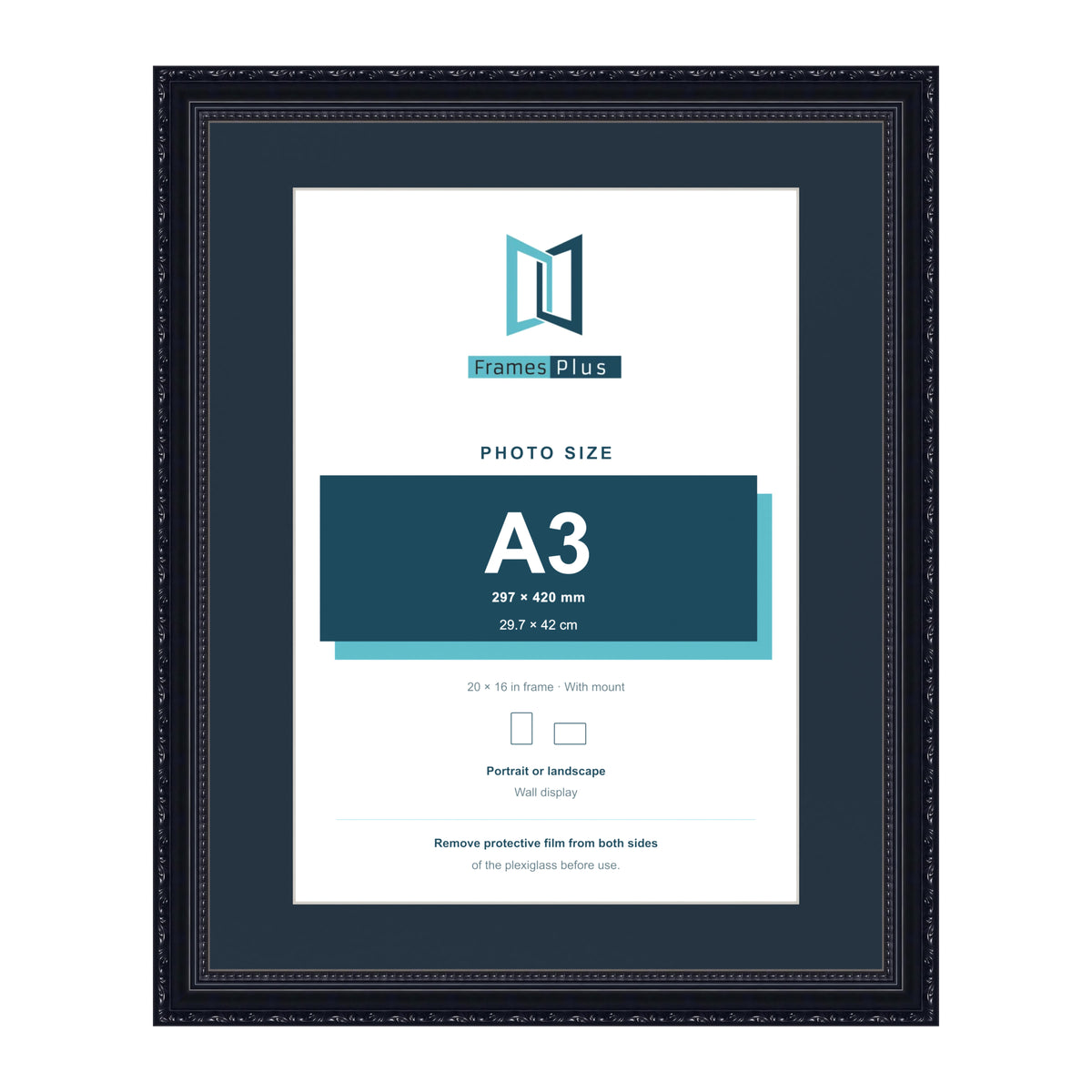 Louis Range Black Picture, Photo & Poster Frame with Pacific Blue Mount - 20x16" Frame for A3 Photo, Black